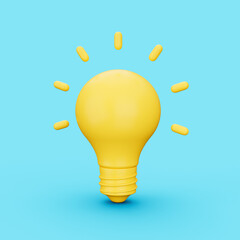 3d Shiny Yellow Light Bulb Icon Symbol Creative Concept Idea On Soft Blue Background 3d Illustration