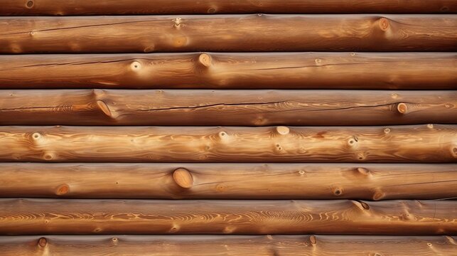 Wooden log wall. Brown wood log wall texture natural