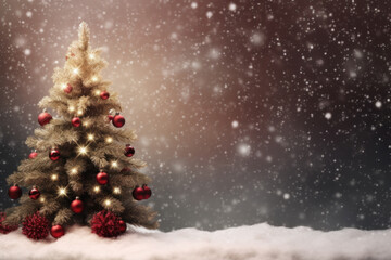 Fototapeta na wymiar Magical Christmas Tree in Snowy Blue Backdrop: Festive Graphic Resource Generative AI