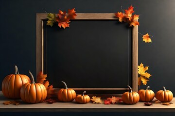 halloween pumpkin frame with leaves 