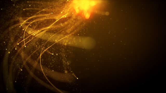 Abstract Brown Golden Shiny Blurry Focus 3d Curved Glitter Dust Lines Space Particles With Light Flare Background