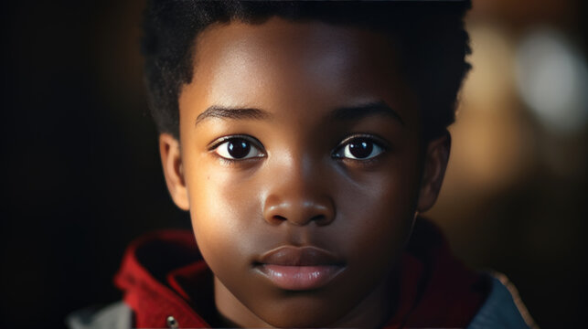 Portrait of a serious Afro-American boy.