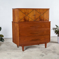 Elegant Mid-Century Modern tall dresser. Vintage 1960s bedroom furniture. 