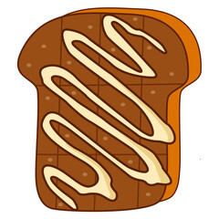 Toast chocolate topped with milk. cartoon 
Sweet breakfast graphic design element 