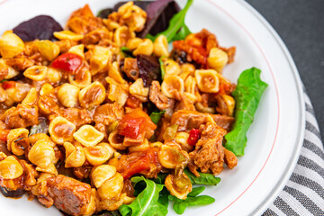 tuna pasta salad and vegetable food seafood meal food vegetables snack on the table copy space food background rustic top view