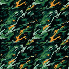Seamless orange and green dark tiger stripe camo pattern - 633392956