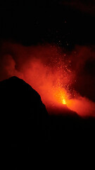Close up of erupting volcano, Stromboli, active volcano, 