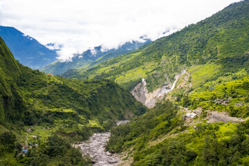 Fototapeta na wymiar Rupse jharana aka Rupse Water Falls in Myagdi of Nepal during monsoon