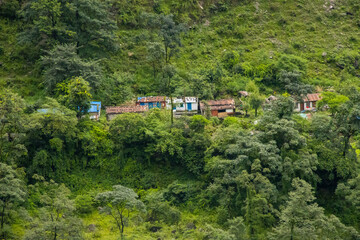 A Village in the Green Landscape during Monsoon in Myagdi, Nepal