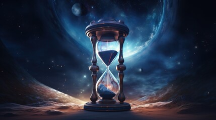 Time travel concept. Time travel clock in cosmos space