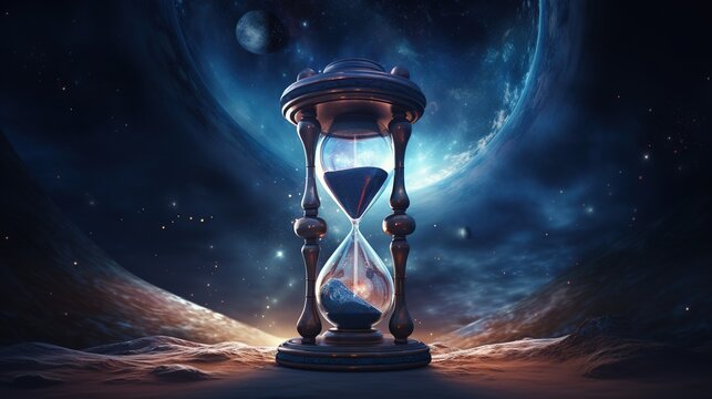 Time travel concept. Time travel clock in cosmos space