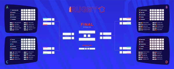 Fototapeta Tournament schedule, Rugby championship Bracket on blue abstract background. obraz