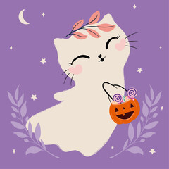 Happy Halloween illustration, vector graphic for greeting cards, postcards, kids print, wallpapers.