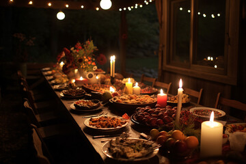 A fresh meal on a candlelit table indoors