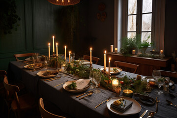 A fresh meal on a candlelit table indoors