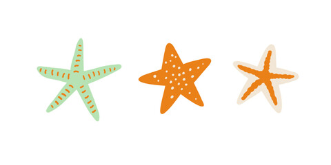 Fototapeta na wymiar set starfish drawn in flat style by hand. Vector illustration