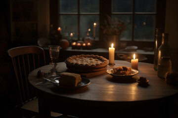 A fresh meal on a candlelit table indoors