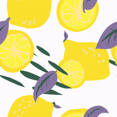 Stylized lemons in flat style. Vector seamless pattern