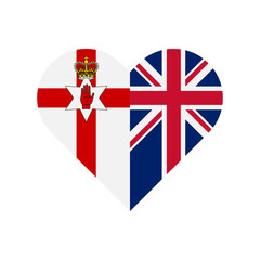 Fototapeta premium unity concept. heart shape icon of northern ireland and united kingdom flags. vector illustration isolated on white background
