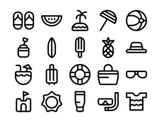 Hello Summer line icons set. Vector line icons.