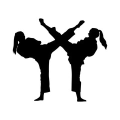 Vector silhouette illustration of taekwondo woman athletes