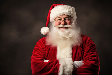 Joyful Santa Claus with White Beard and Glasses: Jolly Christmas Studio Portrait, Generative AI