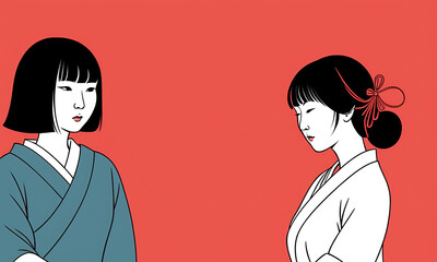 Fototapeta premium The Encounter: A Minimalist Illustration of Two People Facing Each Other