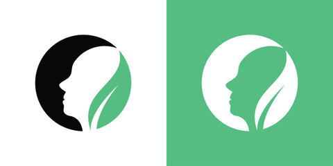 logo design elements head and leaves in a circle to make the logo look abstract