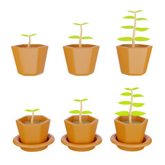 3D rendering of tree growth in hexagonal plant pot with and without plate, Business and saving growth, gardening concept
