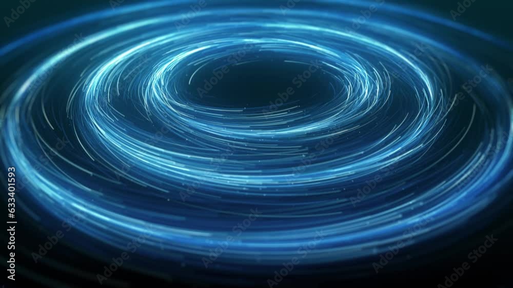 Poster kinetic concentric circles spinning/ 4k animation of abstract dynamic speed spinning particles light