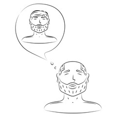 Doodle vector illustration with memories of a man before baldness, hair loss, alopecia at a young age, hair problems, baldness.