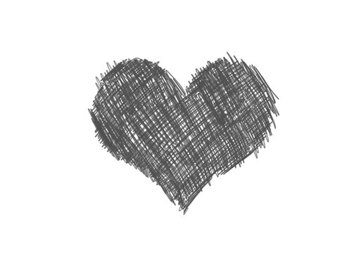 Hand drawn heart isolated on white transparent background, PNG. 
