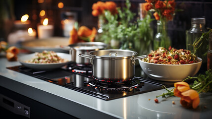 delicious fresh baked vegetables on kitchen table
