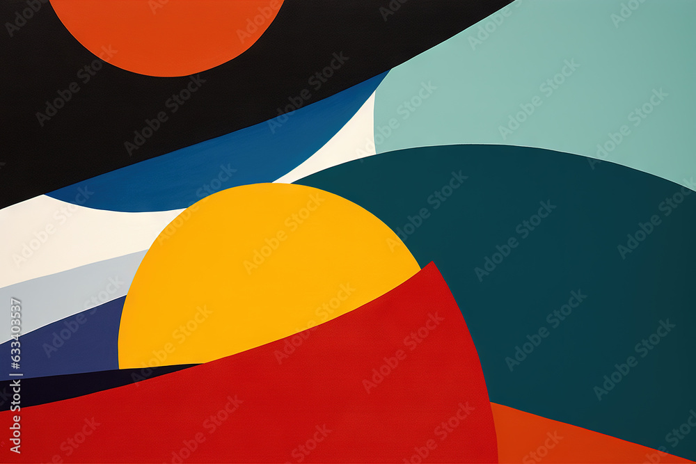 Poster Abstract background in the style of expressionism, modern and Bauhaus. Artistic abstraction with colorful circles and lines.