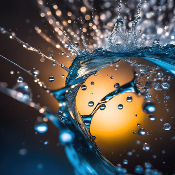 Una imagen llena de dinamismo y frescura: un fondo acu&aacute;tico con una salpicadura grande en primer plano. La salpicadura captura la esencia del movimiento y la energ&iacute;a del agua. IA generativa.