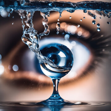 Encanto Acu&aacute;tico en un Dise&ntilde;o Abstracto: Cautivadora imagen donde una salpicadura en forma de copa invisible se funde con un gran ojo detr&aacute;s. IA generativa