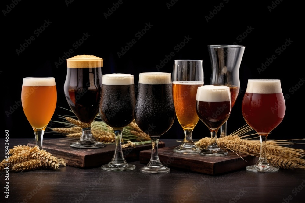 Canvas Prints various types of beer glasses with different brews