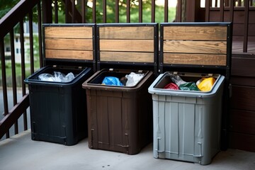 garage recycling station with separate bins for different materials