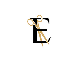 Letter E with Scissor Logo Vector 002