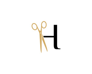 Letter H with Scissor Logo Vector 002