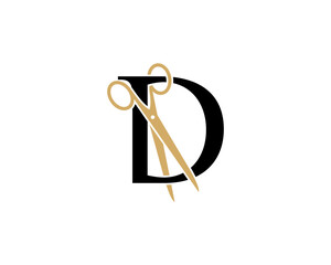 Letter D with Scissor Logo Vector 002
