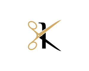 Letter K with Scissor Logo Vector 002