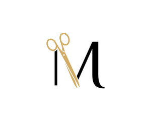 Letter M with Scissor Logo Vector 002