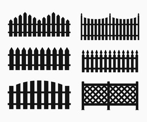 Silhouette Black Fence Icon Set. Fence Picket icon set. Vector illustration
