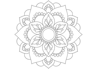 Mandala drawing on a white background, Mandala Hand drawn illustration, design or decor for yoga and meditation, Mandala print for adult coloring book.