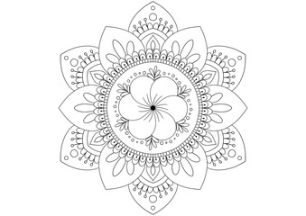 Mandala drawing on a white background, Mandala Hand drawn illustration, design or decor for yoga and meditation, Mandala print for adult coloring book.