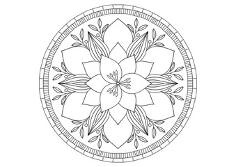 Mandala drawing on a white background, Mandala Hand drawn illustration, design or decor for yoga and meditation, Mandala print for adult coloring book.