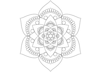 Mandala drawing on a white background, Mandala Hand drawn illustration, design or decor for yoga and meditation, Mandala print for adult coloring book.
