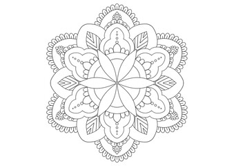 Mandala drawing on a white background, Mandala Hand drawn illustration, design or decor for yoga and meditation, Mandala print for adult coloring book.