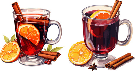 Mulled wine clipart, isolated vector illustration.